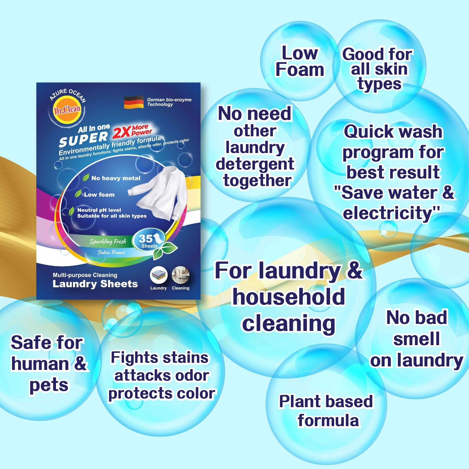 Dr. Clean Environmentally Friendly Concentrated Laundry Sheets (35pcs/box) x 100 Box